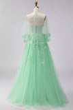 Corset de bal longue convertible, longue robe de bal à manches en tulle à ligne A à blush