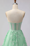 Corset de bal longue convertible, longue robe de bal à manches en tulle à ligne A à blush