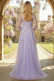 Corset Lilas A Line Sequins, Tulle Longue robe de bal à manches longues