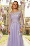 Corset Lilas A Line Sequins, Tulle Longue robe de bal à manches longues
