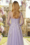 Corset Lilas A Line Sequins, Tulle Longue robe de bal à manches longues