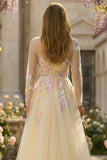 Corset Lilas A Line Sequins, Tulle Longue robe de bal à manches longues