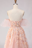 Robe longue de bal en tulle perlé à gros hauts à joues à épaules dénudées, manches amovibles