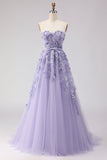 Robe longue de bal en tulle à perles perlées violette avec manches amovibles