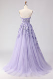 Robe longue de bal en tulle à perles perlées violette avec manches amovibles