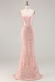 Robe de soirée sirène longue à sequins et corset orné de perles