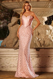 Corset Sweetheart Mermaid Blush long perlé avec perles et paillettes