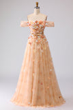 Robe longue de bal longue décapotable fleurie dénudée à l’épaule