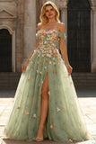 Robe longue de bal longue décapotable fleurie dénudée à l’épaule