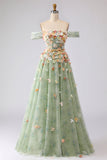 Robe longue de bal longue décapotable fleurie dénudée à l’épaule