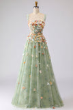 Robe longue de bal longue décapotable fleurie dénudée à l’épaule