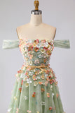 Robe longue de bal longue décapotable fleurie dénudée à l’épaule