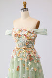 Robe longue de bal longue décapotable fleurie dénudée à l’épaule