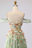 Robe longue de bal longue décapotable fleurie dénudée à l’épaule
