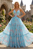 Une robe de bal longue robe de bal en mousseline fleur rose rose A à volants