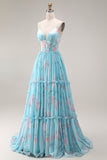 Une robe de bal longue robe de bal en mousseline fleur rose rose A à volants