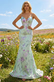 Robe de bal longue à bretelles fines en forme de fleur rose bleu rose