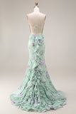 Robe de bal longue à bretelles fines en forme de fleur rose bleu rose