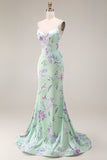 Robe de bal longue à bretelles fines en forme de fleur rose bleu rose