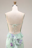 Robe de bal longue à bretelles fines en forme de fleur rose bleu rose
