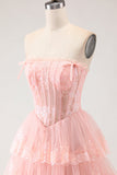 Blush Bustier Bustier à volants A Line Sequins Corset Longue robe de bal avec fente