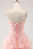 Blush Bustier Bustier à volants A Line Sequins Corset Longue robe de bal avec fente