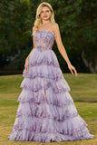 Robe de bal longue à paillettes, corset à fausses à niveaux, corset à hauts rangées à hauts rangés