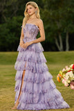 Robe de bal longue à paillettes, corset à fausses à niveaux, corset à hauts rangées à hauts rangés