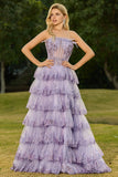 Robe de bal longue à paillettes, corset à fausses à niveaux, corset à hauts rangées à hauts rangés