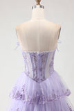 Blush Bustier Bustier à volants A Line Sequins Corset Longue robe de bal avec fente