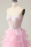 Princesse Pink Sweetheart Corset Tiered Sequins Robe De Soirée Avec Lace Up Back