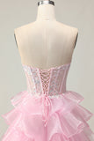 Princesse Pink Sweetheart Corset Tiered Sequins Robe De Soirée Avec Lace Up Back