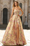 Corset sans bretelles en ligne A-line A-Shoulderless Robe de bal longue avec fente