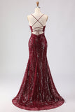 Robe de bal longue de bal en dentelle rose rose scintillante avec paillettes et fente