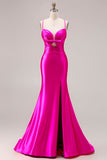 Robe de bal longue à la découpe satin satin plissée, nœud, avec fente