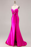 Robe de bal longue à la découpe satin satin plissée, nœud, avec fente