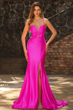 Robe de bal longue de bal découpée en satin plissé avec un nœud et une fente