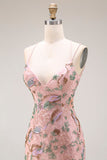 Robe longue de bal florale à bretelles fines à fausses à fausses perles avec paillettes