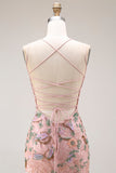 Robe longue de bal florale à bretelles fines à fausses à fausses perles avec paillettes