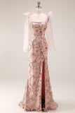 Robe longue de bal de bal ajustée en perles à paillettes, fleurie, avec des nœuds sur les épaules