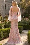 Robe longue de bal de bal ajustée en perles à paillettes, fleurie, avec des nœuds sur les épaules