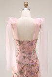 Robe longue de bal de bal ajustée en perles à paillettes, fleurie, avec des nœuds sur les épaules