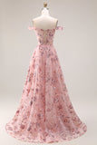 Blush fleur décollée A Line Longue robe de bal avec fente