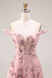 Blush fleur décollée A Line Longue robe de bal avec fente