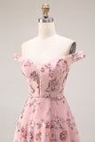 Blush fleur décollée A Line Longue robe de bal avec fente