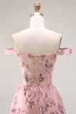 Blush fleur décollée A Line Longue robe de bal avec fente