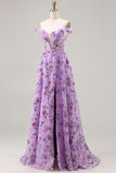 Robe de bal longue à paillettes florales violette à paillettes découvertes