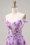 Robe de bal longue à paillettes florales violette à paillettes découvertes