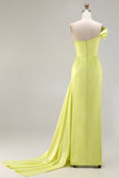 Robe de bal verte à une épaule froncée longue avec fente