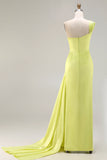 Robe de bal verte à une épaule froncée longue avec fente